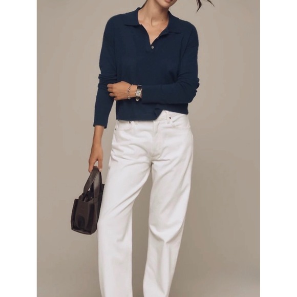 Pilcro Sweaters - NWT Pilcro Jensen 100% Cashmere Crop Polo Sweater Anthropologie Size XS Navy
